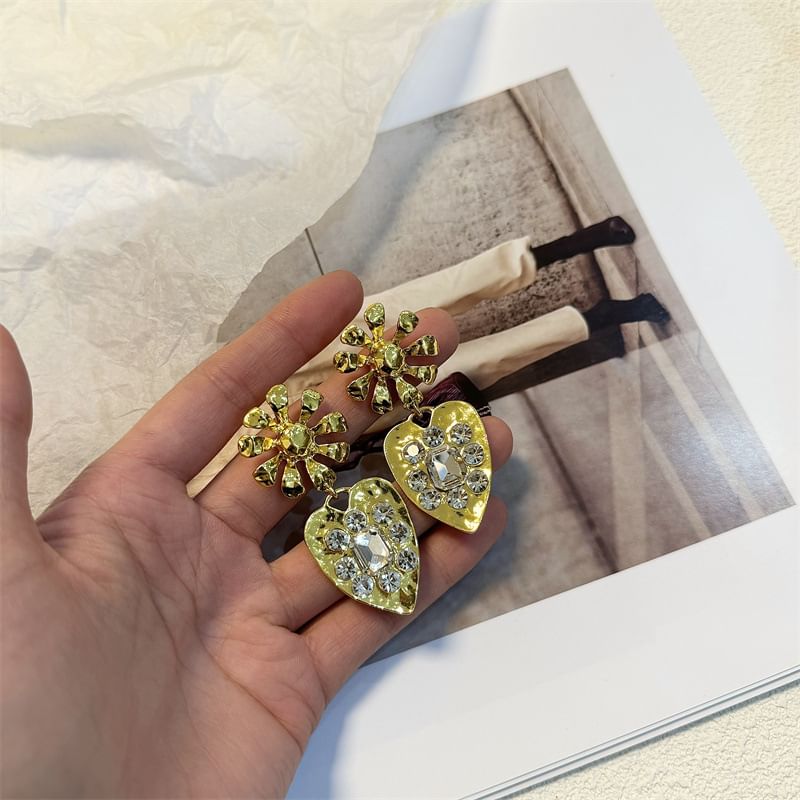 Heart Earring Rhinestone Drop