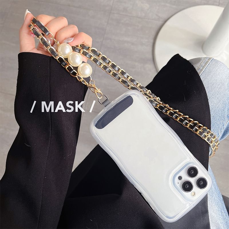 Faux Pearl Faux Leather Alloy Phone Lanyard