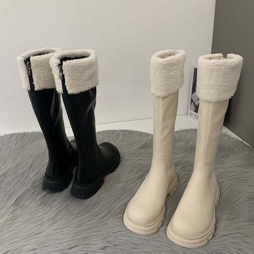 Panel Knee Fleece Boots Platform High