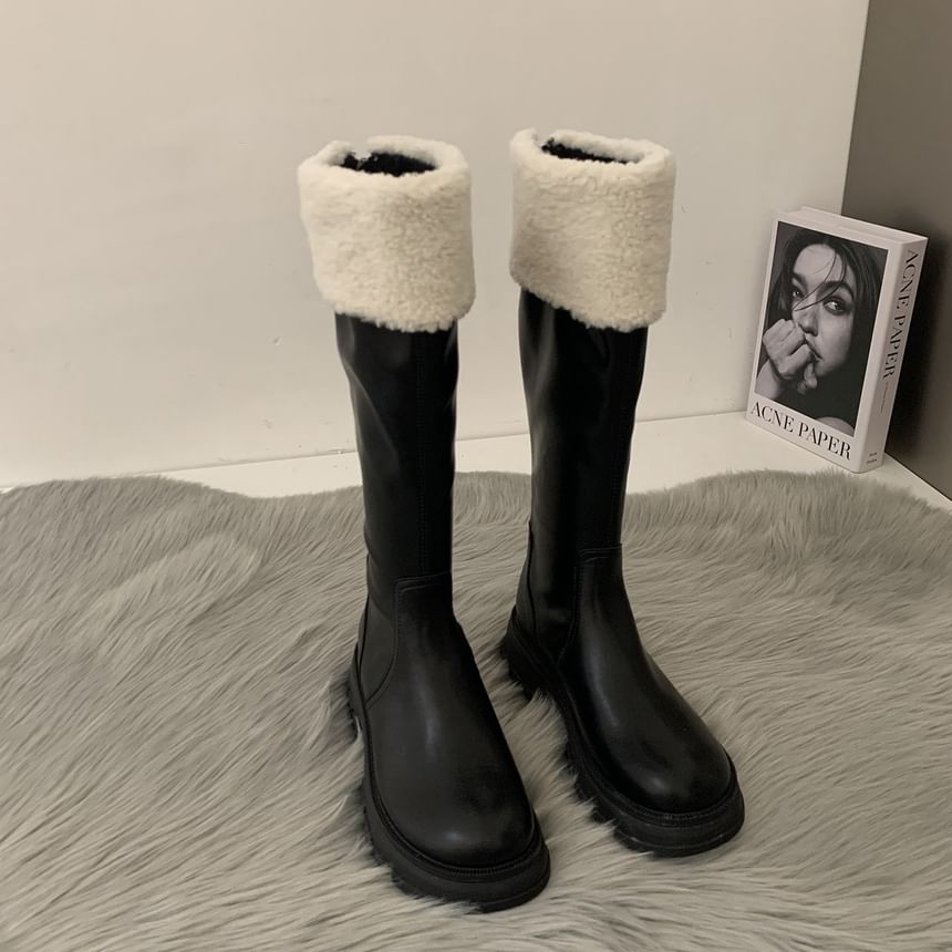 Panel Knee Fleece Boots Platform High