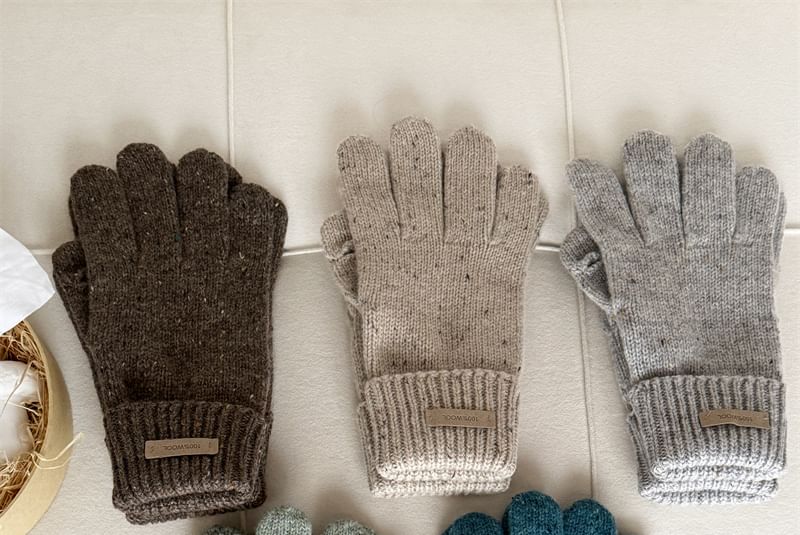 Wool Touchscreen Applique Gloves Lettering Knit