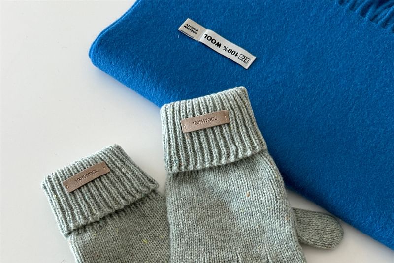 Wool Touchscreen Applique Gloves Lettering Knit