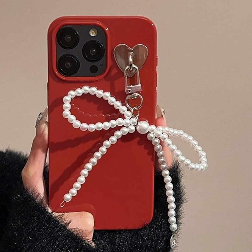 Faux Phone Bow Charm Pearl Case