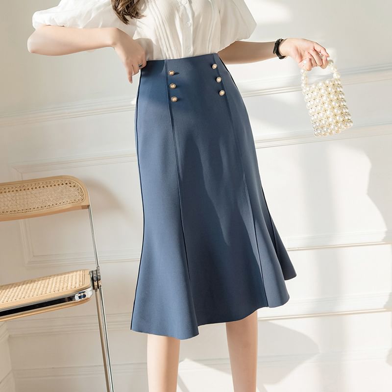 High-Waist Plain Mermaid Skirt