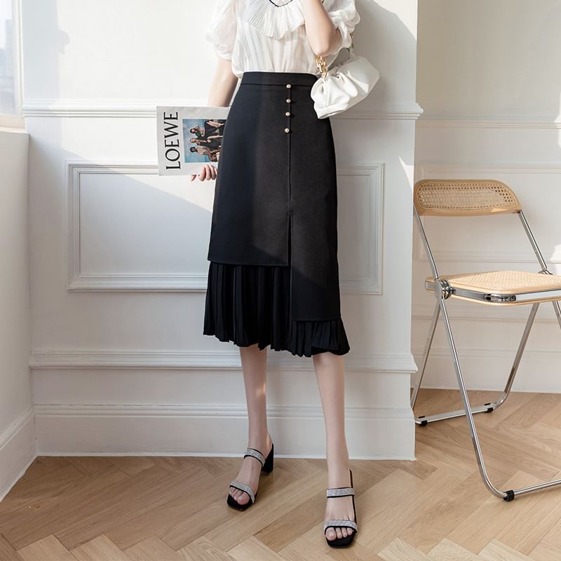 High-Waist Asymmetric Pleated A-Line Skirt