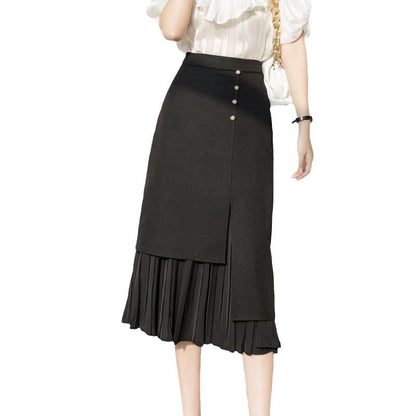 High-Waist Asymmetric Pleated A-Line Skirt