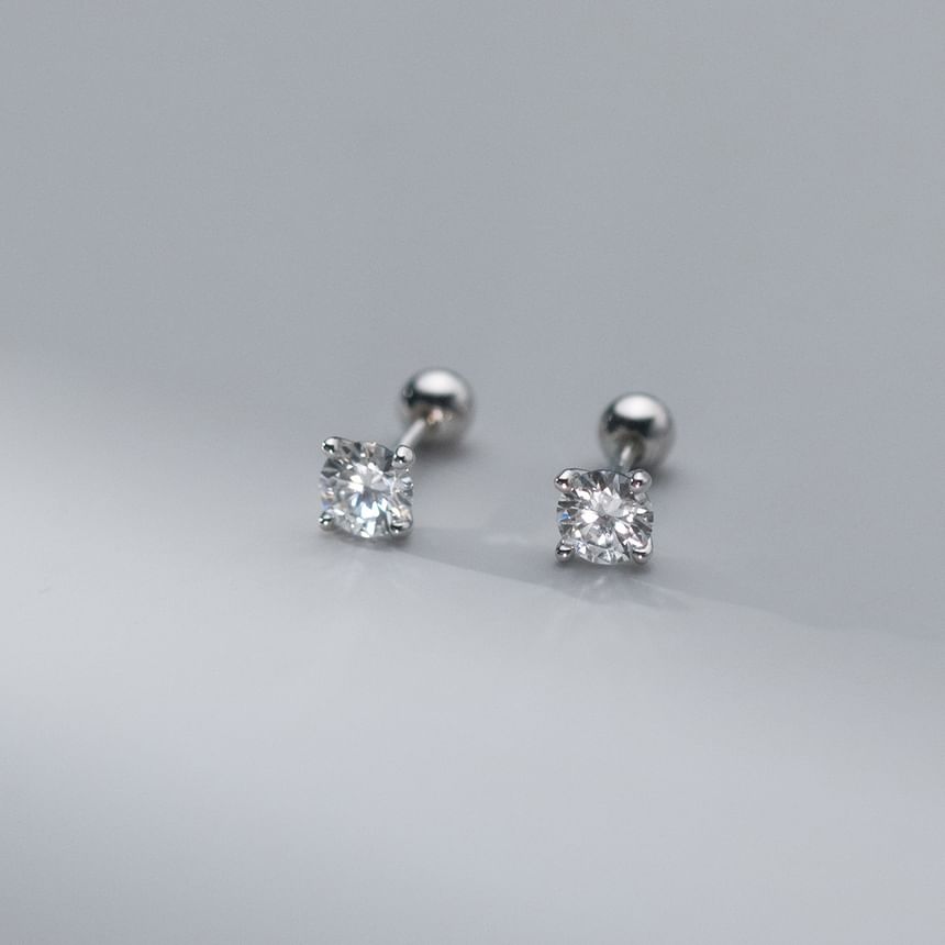 Rhinestone Sterling Silver Barbell Earring