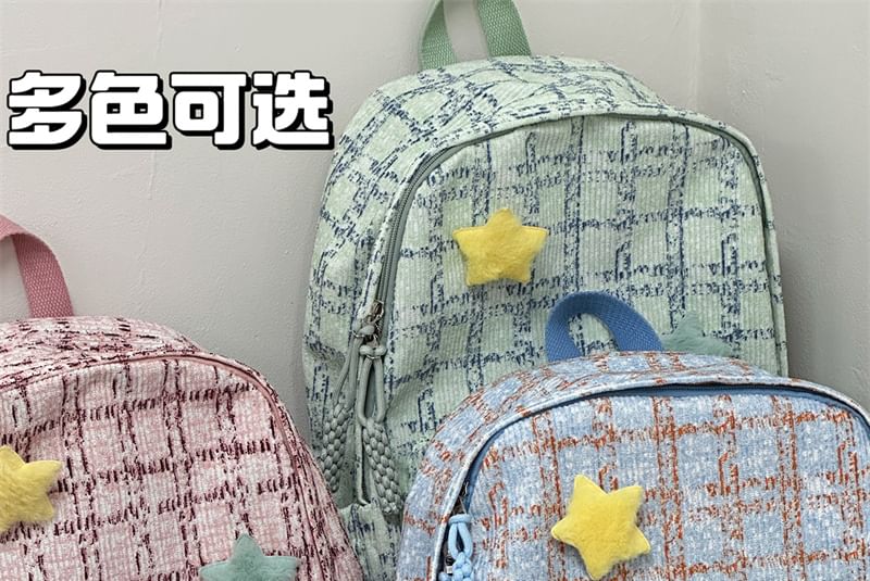 Plaid Multi-Pocket Backpack / Bag Charm / Set