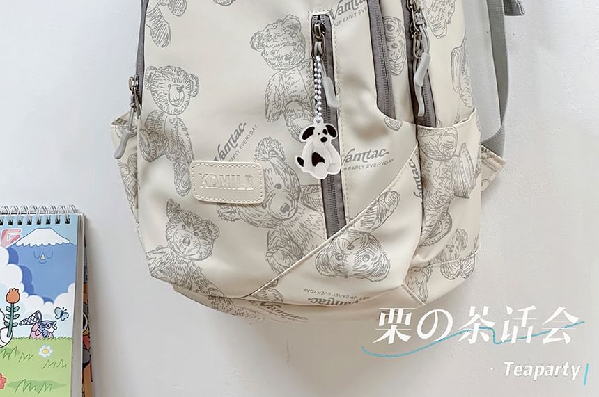 Bear Print Multi-Pocket Backpack / Bag Charm / Set