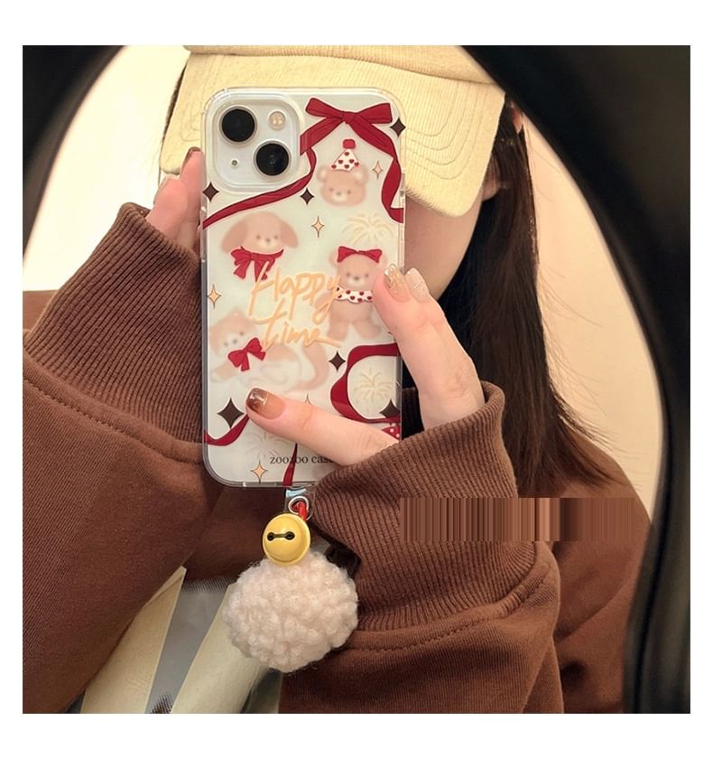 Pom Phone Case Ribbon Bell Animal