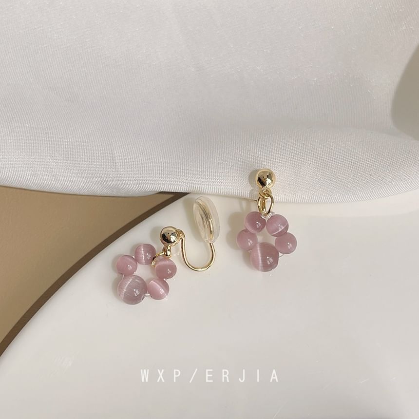 Earring Clip-On Drop Gemstone Beaded