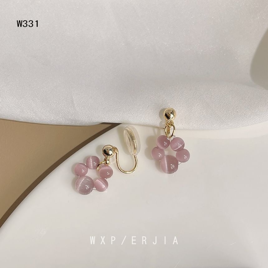 Earring Clip-On Drop Gemstone Beaded