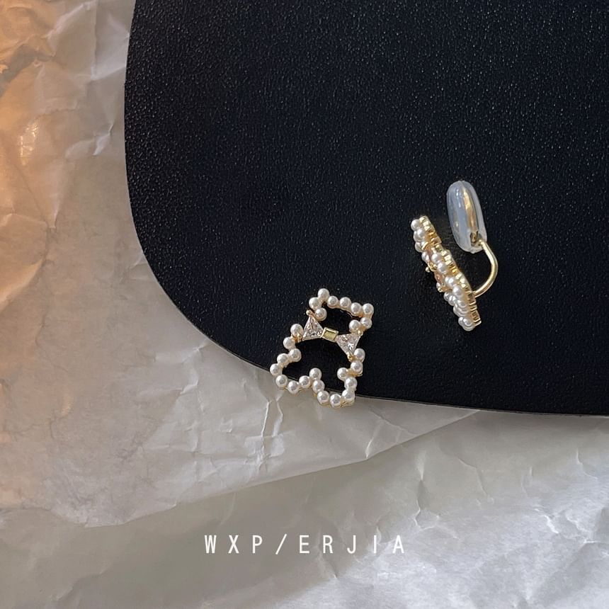 Pearl Faux Bear Rhinestone Earring Clip-On
