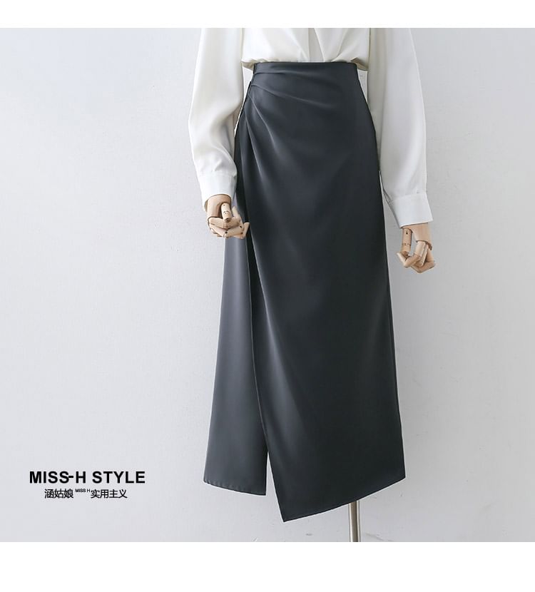 Asymmetric Straight Midi Skirt with High Waist