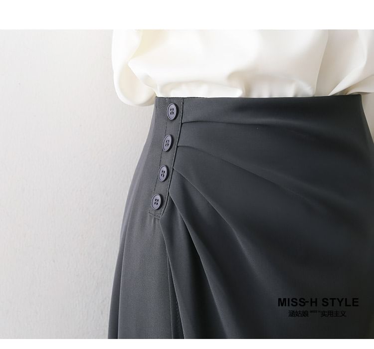 Asymmetric Straight Midi Skirt with High Waist