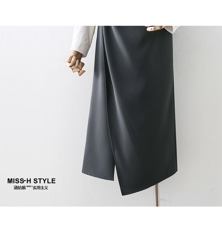 Asymmetric Straight Midi Skirt with High Waist