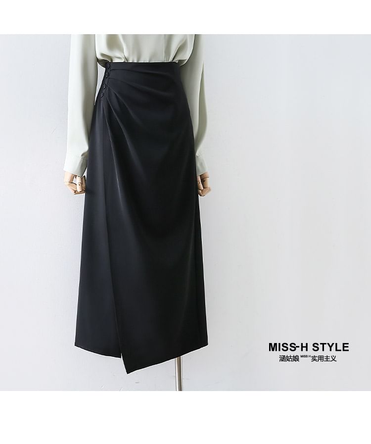 Asymmetric Straight Midi Skirt with High Waist