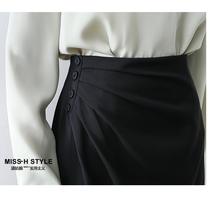 Asymmetric Straight Midi Skirt with High Waist