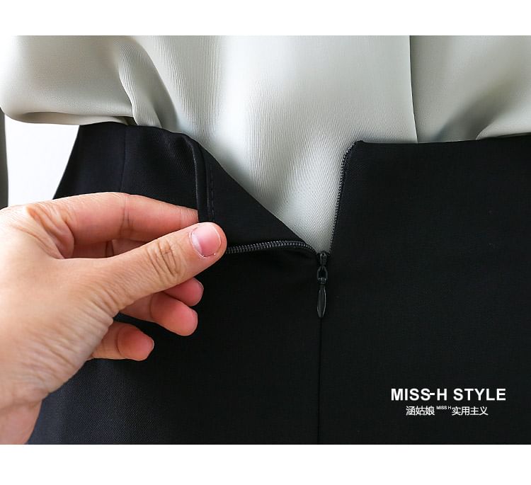 Asymmetric Straight Midi Skirt with High Waist