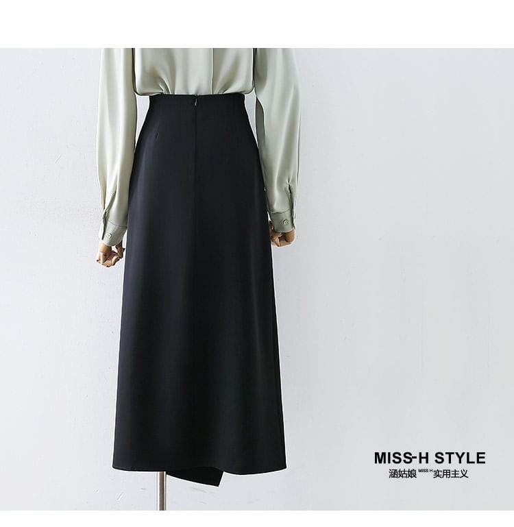 Asymmetric Straight Midi Skirt with High Waist