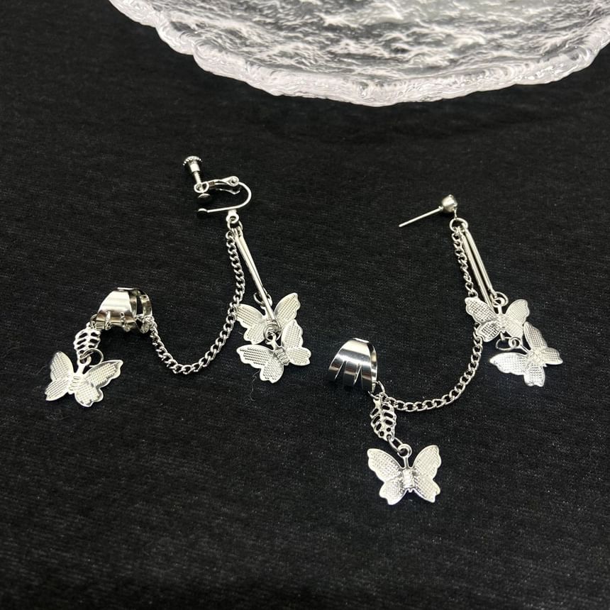 Earring / Cuff Ear Bow with Clip-On Drop