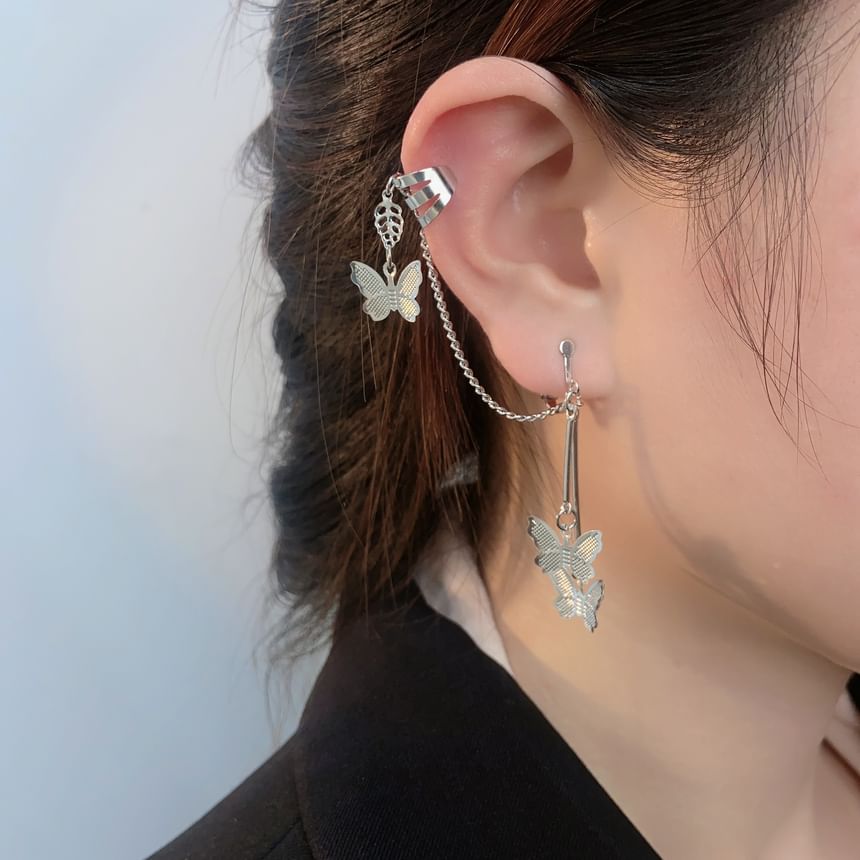 Earring / Cuff Ear Bow with Clip-On Drop