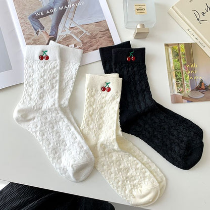 Cherry Embroidered Socks