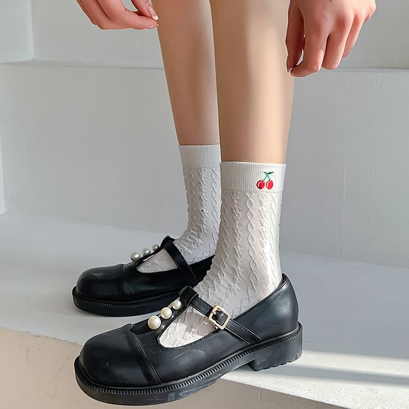 Cherry Embroidered Socks