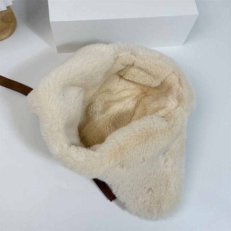 Faux Suede Trapper Fleece-Lined Hat