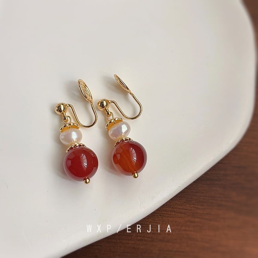Drop Freshwater Alloy Agate Bead Earring Pearl