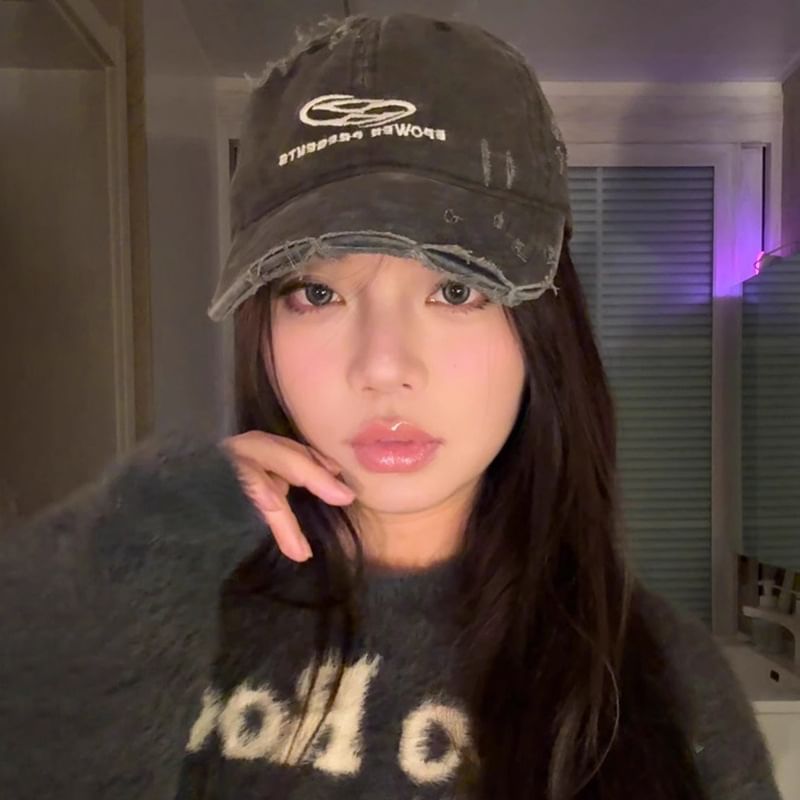 Cap Lettering Distressed Embroidered Baseball