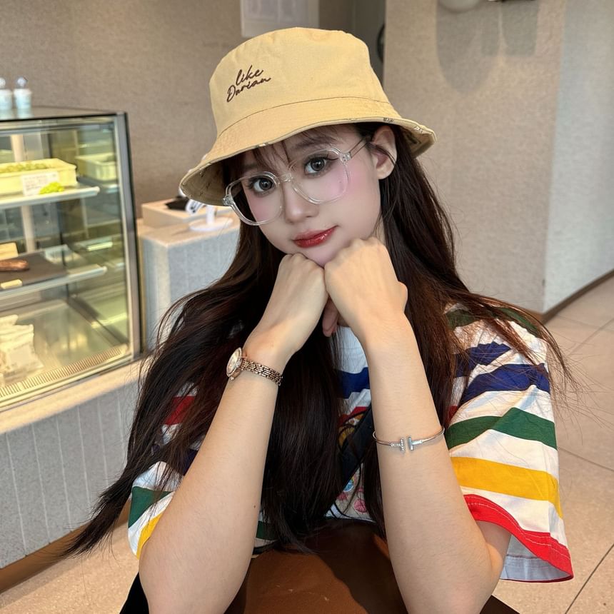 Lettering Bucket Hat Embroidered Reversible