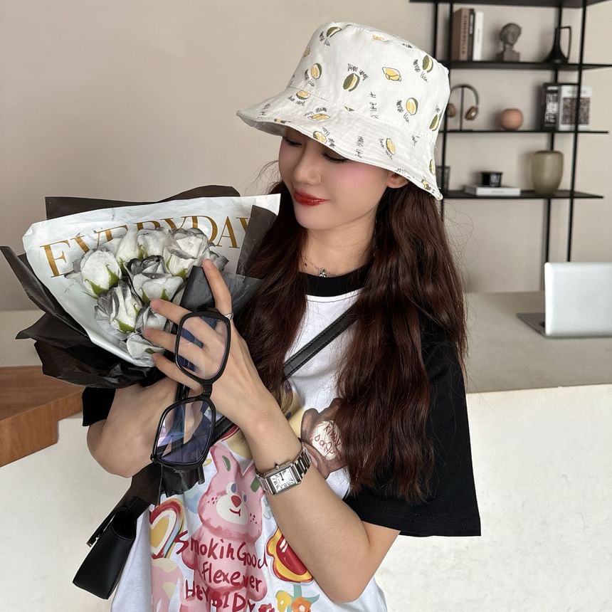Lettering Bucket Hat Embroidered Reversible