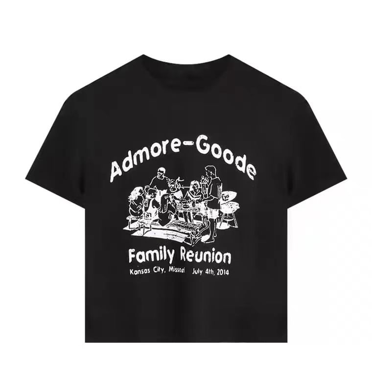 Lettering Print Crew T-Shirt Crop Short-Sleeve Neck