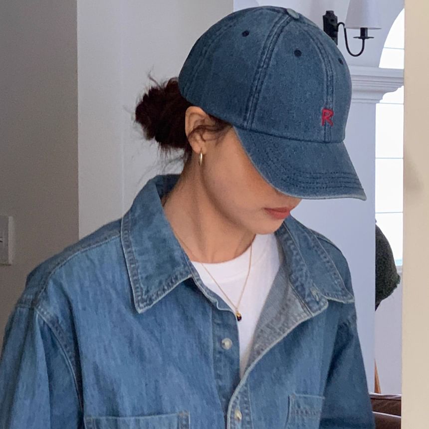 Baseball Denim Lettering Washed Cap
