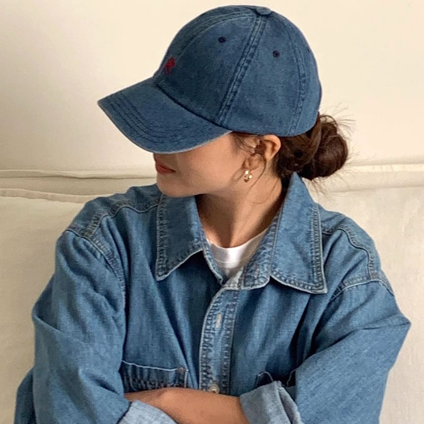 Baseball Denim Lettering Washed Cap