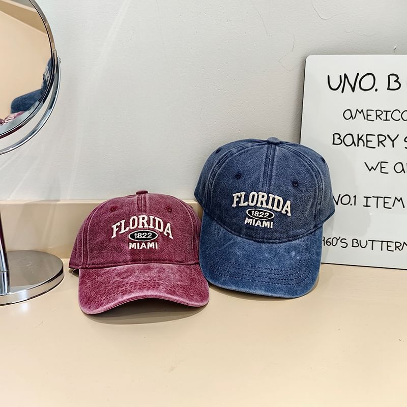 Lettering Embroidered Washed Baseball Cap