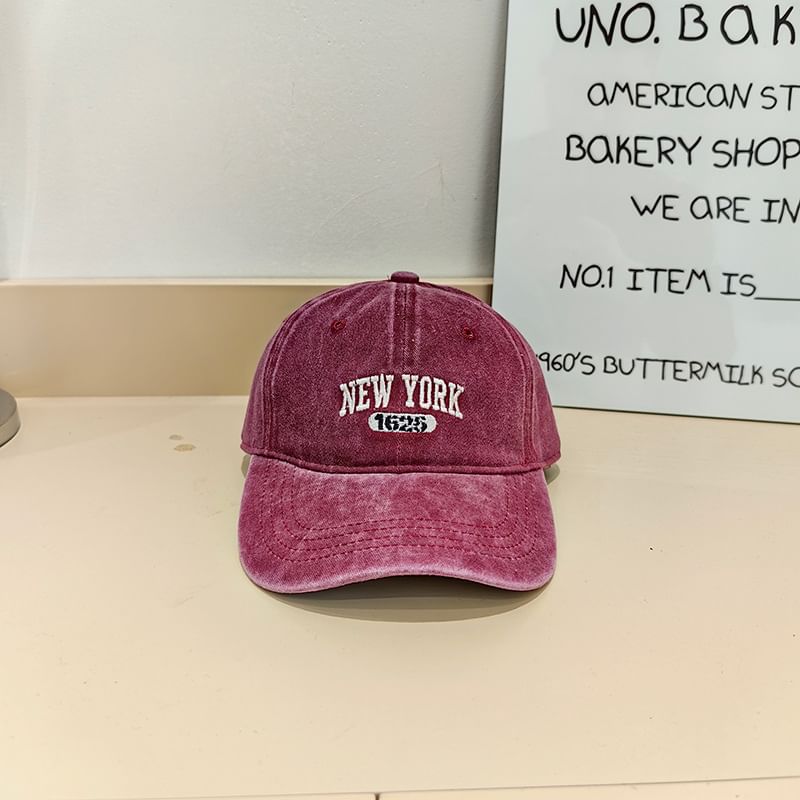 Lettering Cap Embroidered Baseball Washed