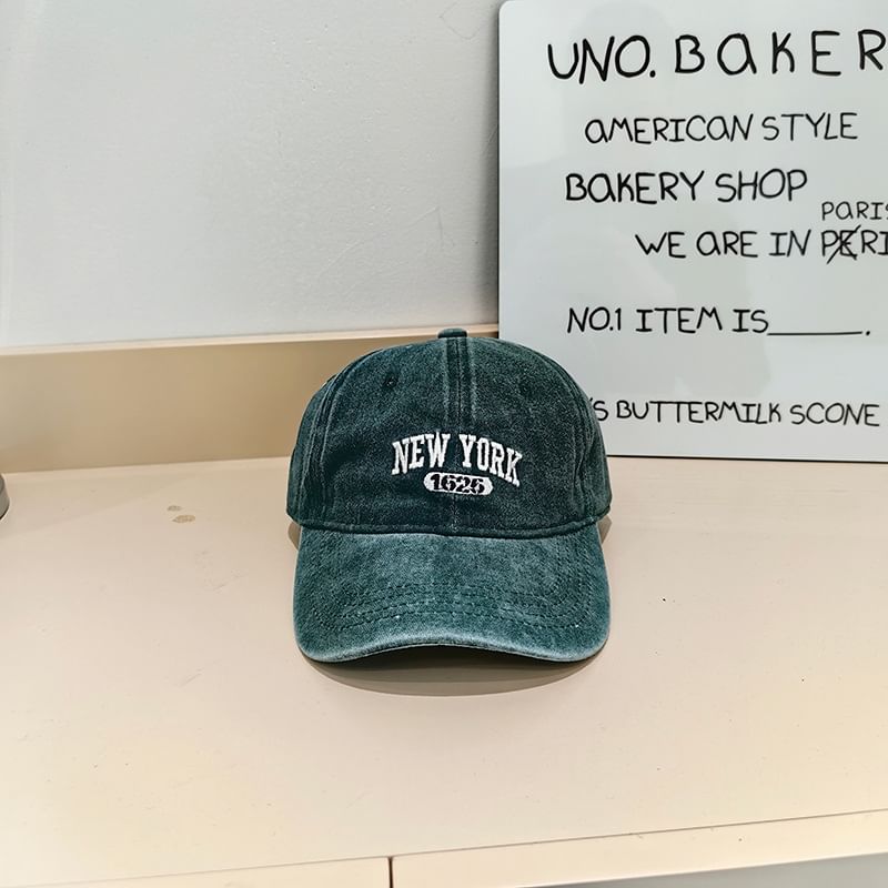 Lettering Cap Embroidered Baseball Washed