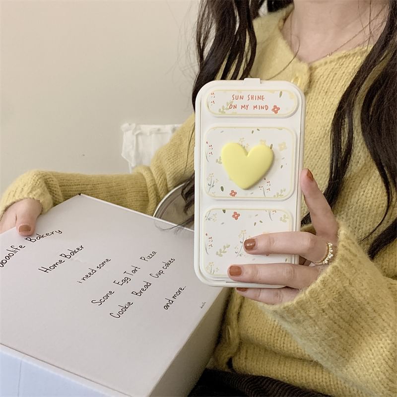 Stand Heart Case Phone Foldable Floral