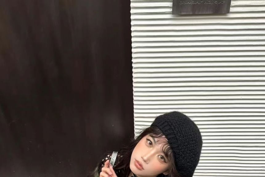 Boatneck Top Knit Perforated Long-Sleeve