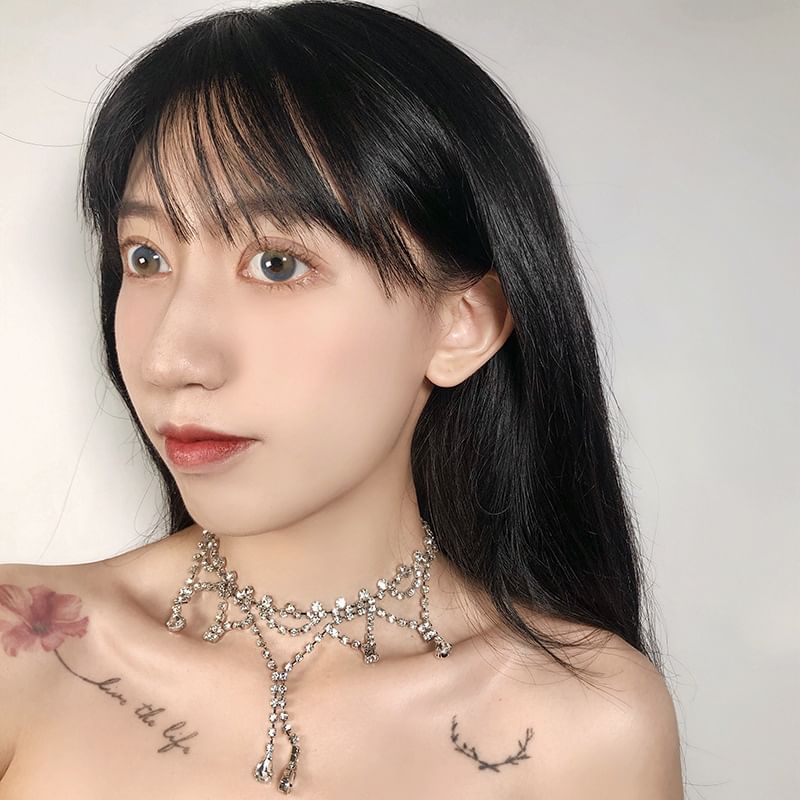 Rhinestone Choker Alloy Layered