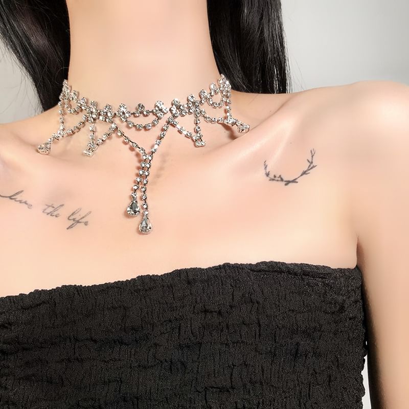 Rhinestone Choker Alloy Layered