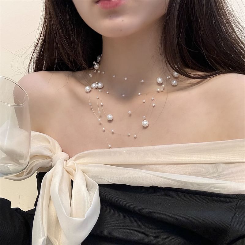 Faux Choker Layered Pearl
