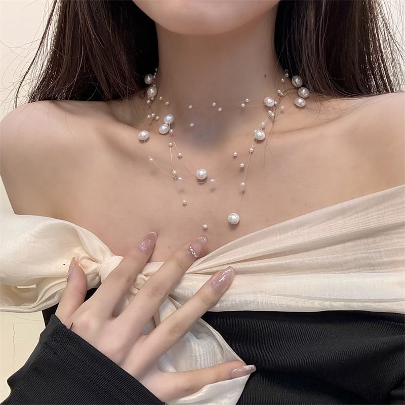 Faux Choker Layered Pearl