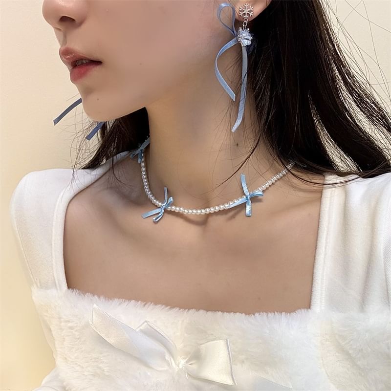 Faux Choker Pearl Ribbon