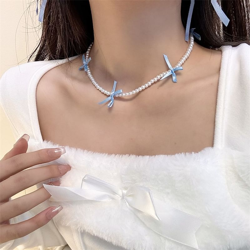 Faux Choker Pearl Ribbon