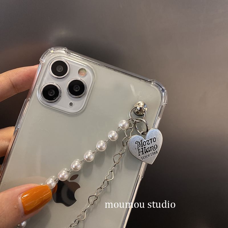 Case Faux Pearl Heart Strap Phone