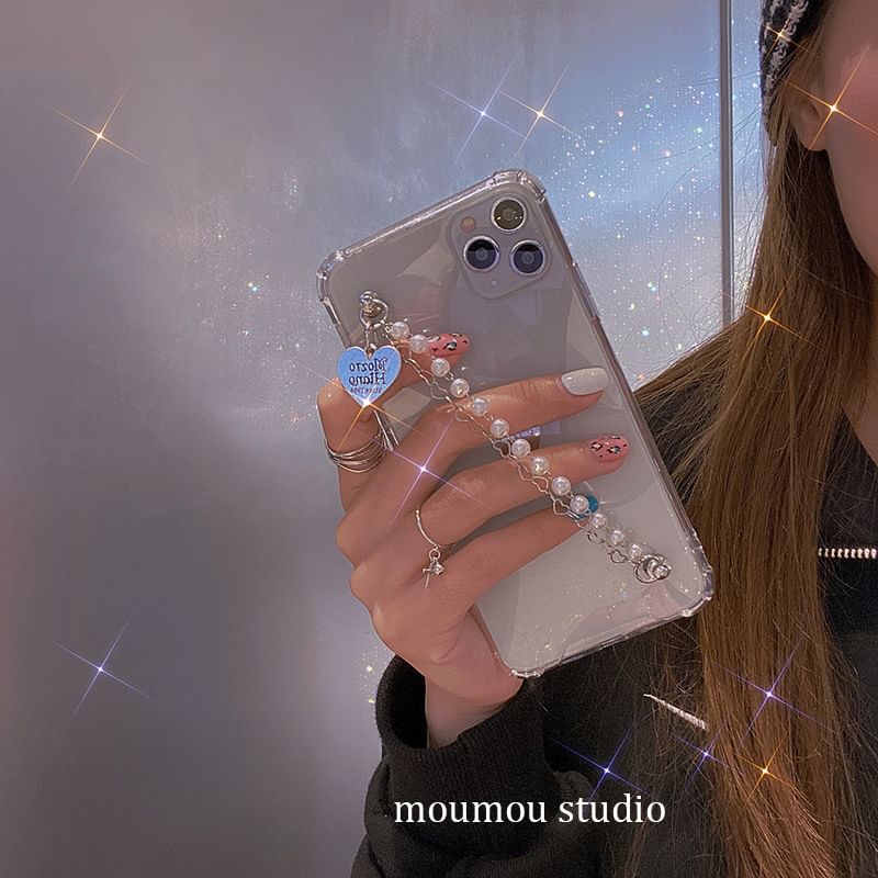 Case Faux Pearl Heart Strap Phone
