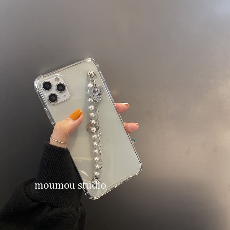 Case Faux Pearl Heart Strap Phone
